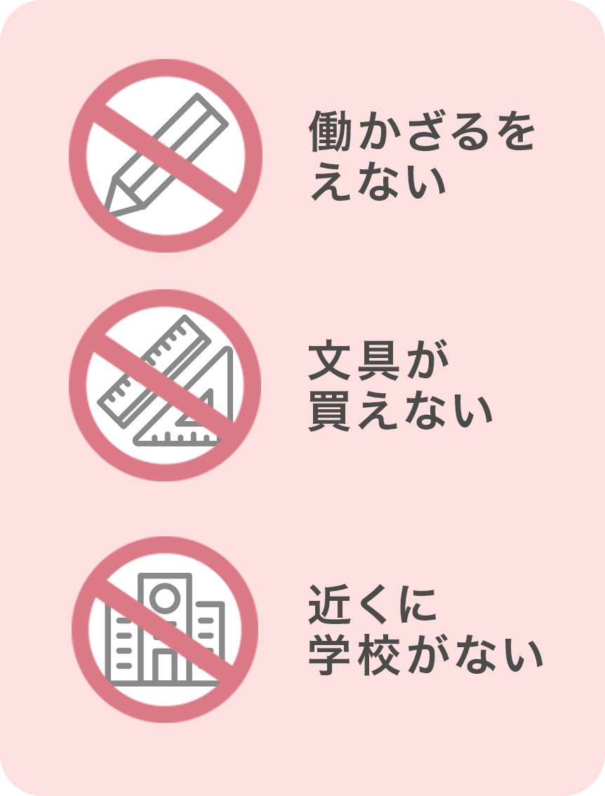 働かざるを得ない・近くに学校がない・文具を買えない